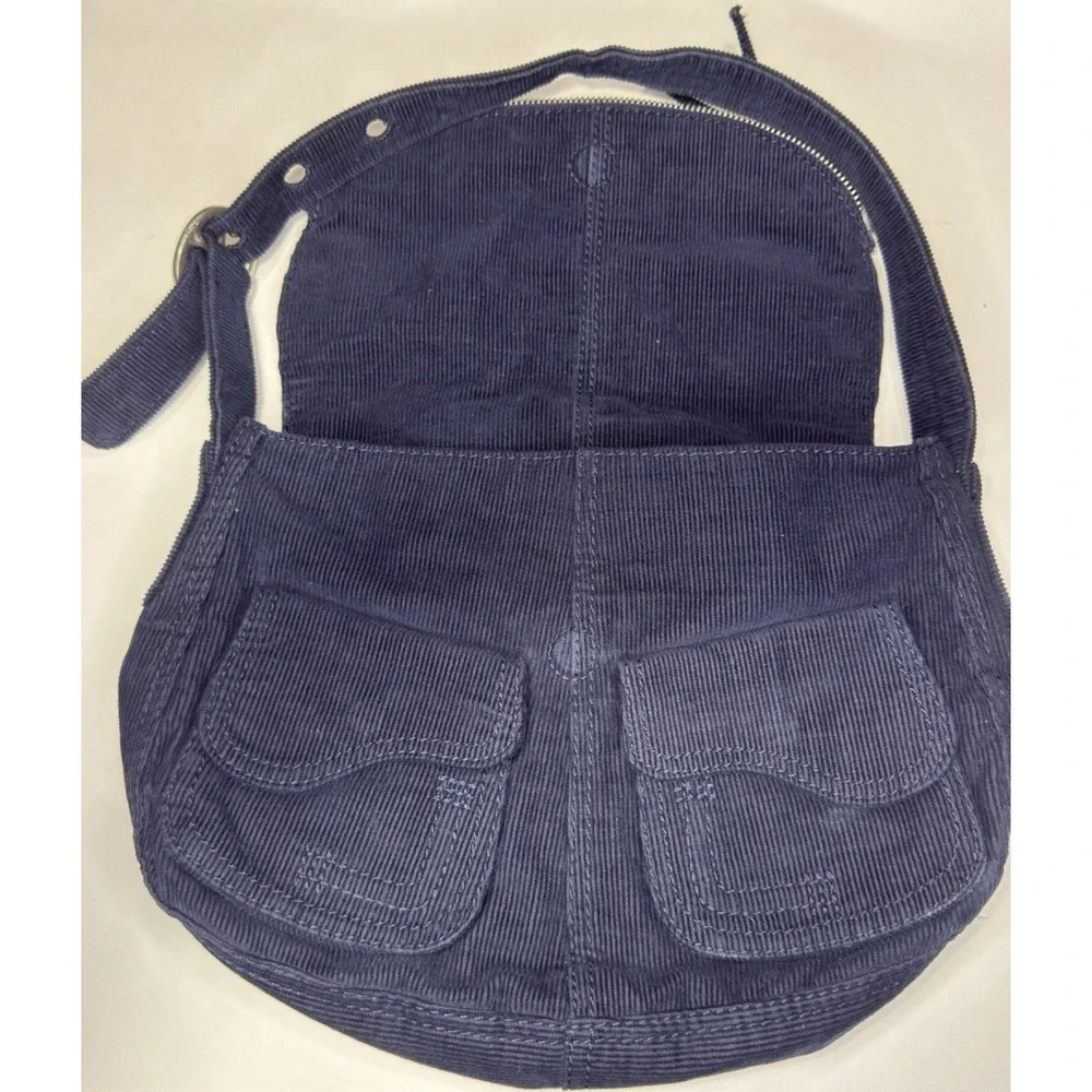 Lucky Corduroy Purse Blue Y2K Hobo Slouchy Cargo Saddle Shoulder Bag Festival